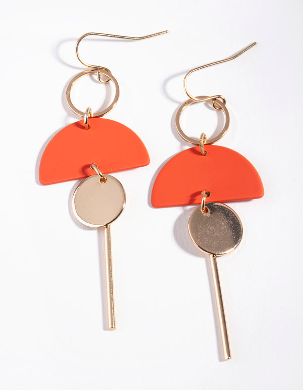 Orange Geometric Drop Earrings