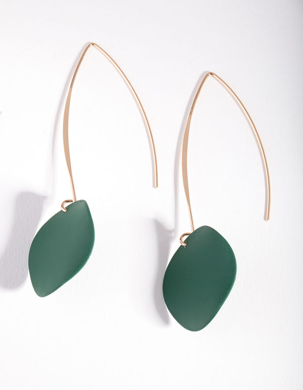 Green Gold Hook Matte Earrings