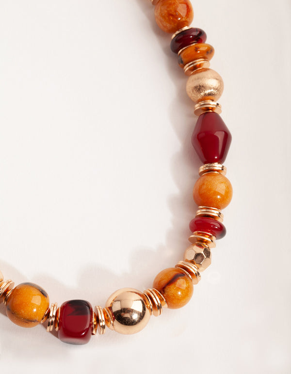 Gold Mixed Resin Bead Short Necklace