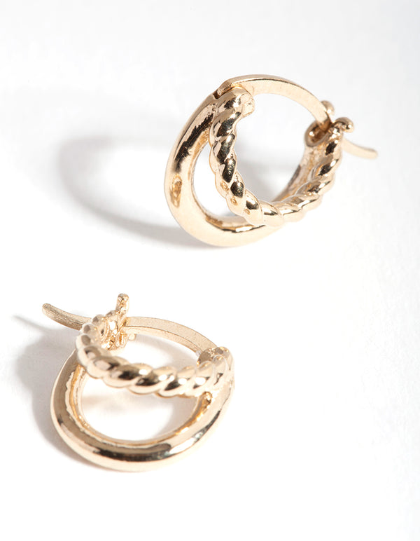 Gold Plated Sterling Silver Twisted Double Hoop Earrings