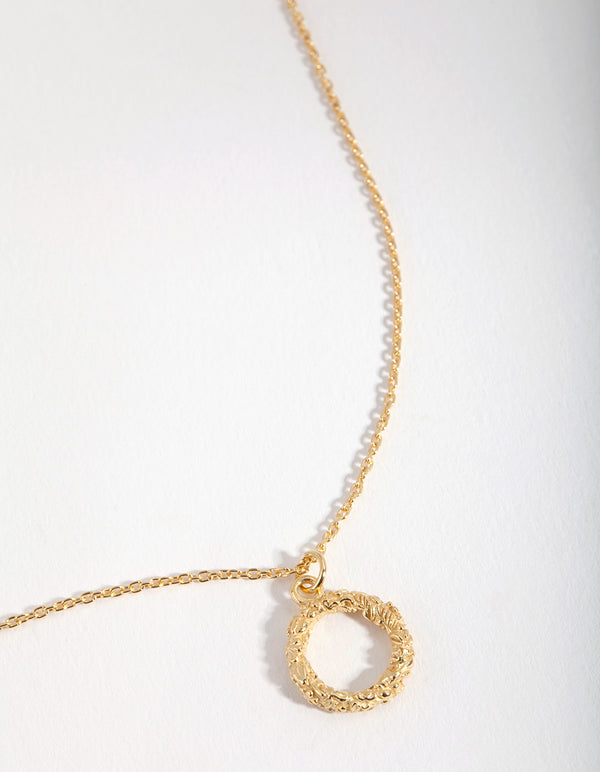 Gold Plated Sterling Silver Floral Open Circle Necklace