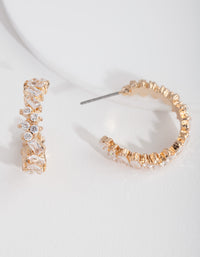 Gold Textured Cubic Zirconia Hoop Earrings - link has visual effect only