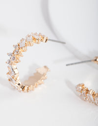 Gold Textured Cubic Zirconia Hoop Earrings - link has visual effect only