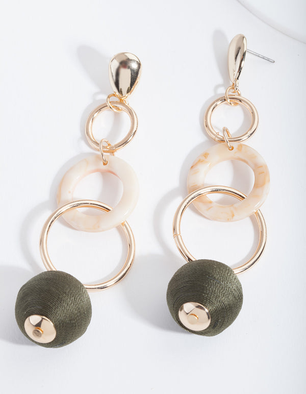 Gold Graduating Green Ring Drop Earrings