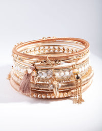 Gold Brown Tassel Bangle 7-Pack - link has visual effect only