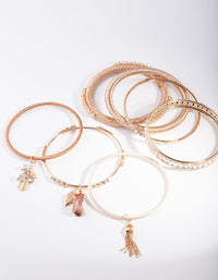 Gold Brown Tassel Bangle 7-Pack - link has visual effect only