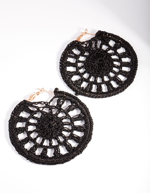 Black Crochet Disc Hoop Earrings