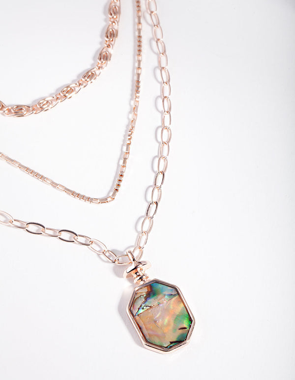 Rose Gold Triple Layered Teal Necklace