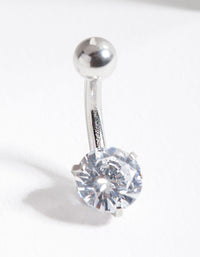 Surgical Steel Rhodium Cubic Zirconia Belly Bar - link has visual effect only