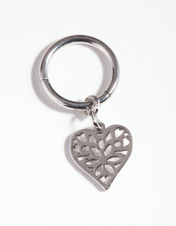 Silver Surgical Steel Filigree Heart Clicker Earring