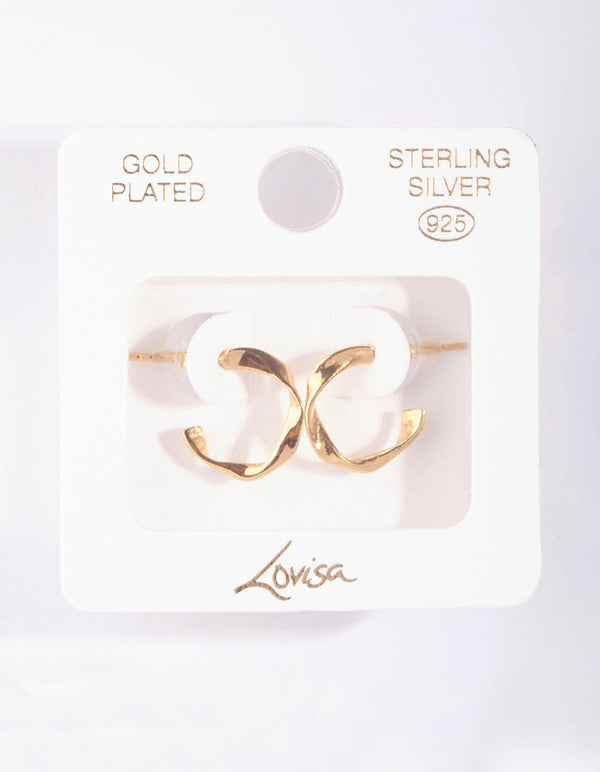 Gold Plated Sterling Silver Twist Open Hoop Earrings