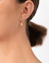 Gold Plated Sterling Silver Textured Star Hoop Earrings - link has visual effect only