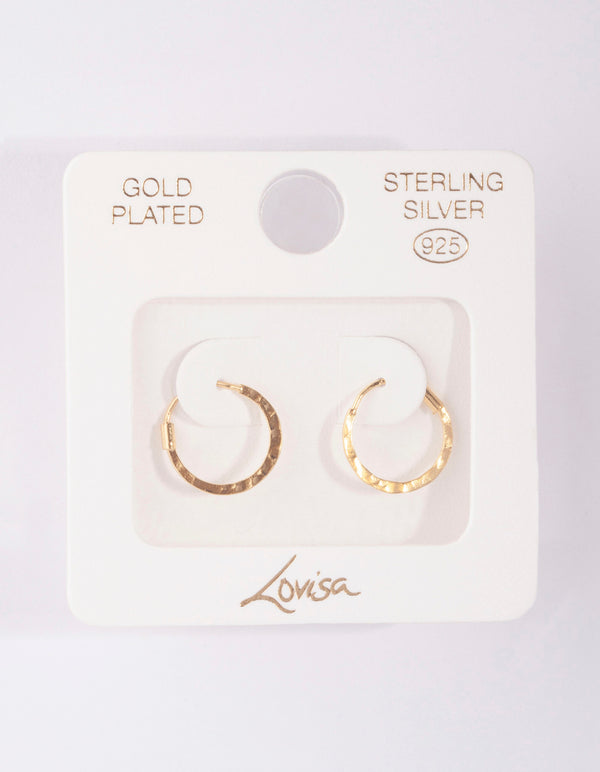 Gold Plated Sterling Silver Hammered Hoop Earrings