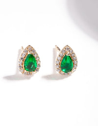 Gold Plated Sterling Silver Green Pear Halo Stud Earrings - link has visual effect only