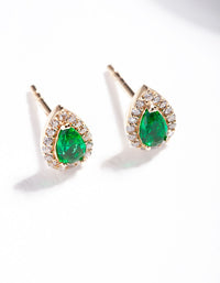 Gold Plated Sterling Silver Green Pear Halo Stud Earrings - link has visual effect only