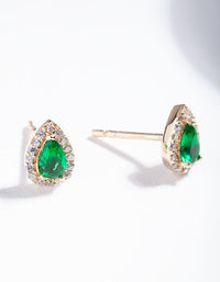 Gold Plated Sterling Silver Green Pear Halo Stud Earrings - link has visual effect only