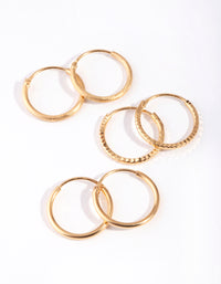 Gold Plated Sterling Silver Medium Textured Hoop Pack Earring - link has visual effect only