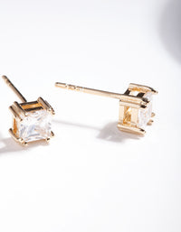 Gold Plated Sterling Silver 1 Carat Princess Stud Earrings - link has visual effect only