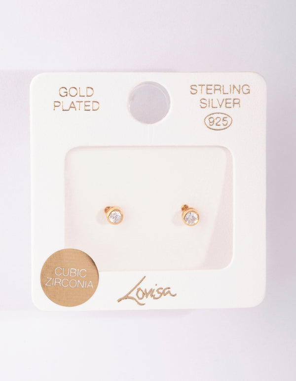 Gold Plated Sterling Silver Cubic Zirconia Circle Stud Earrings