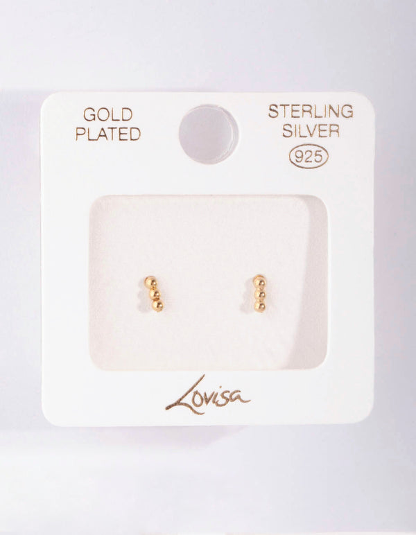 Gold Plated Sterling Silver Triple Ball Stud Earrings