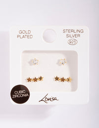 Gold Plated Sterling Silver Star Cubic Zirconia Stud Earring Pack - link has visual effect only