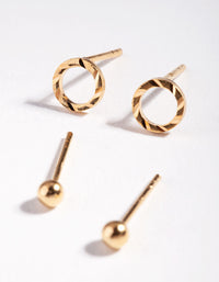 Gold Plated Sterling Silver Textured Circle Stud Earring Pack - link has visual effect only