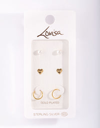 Gold Plated Sterling Silver Love Hoop Stud Earring Pack - link has visual effect only