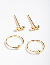 Gold Plated Sterling Silver Ball Stud Hoop Earring Pack - link has visual effect only