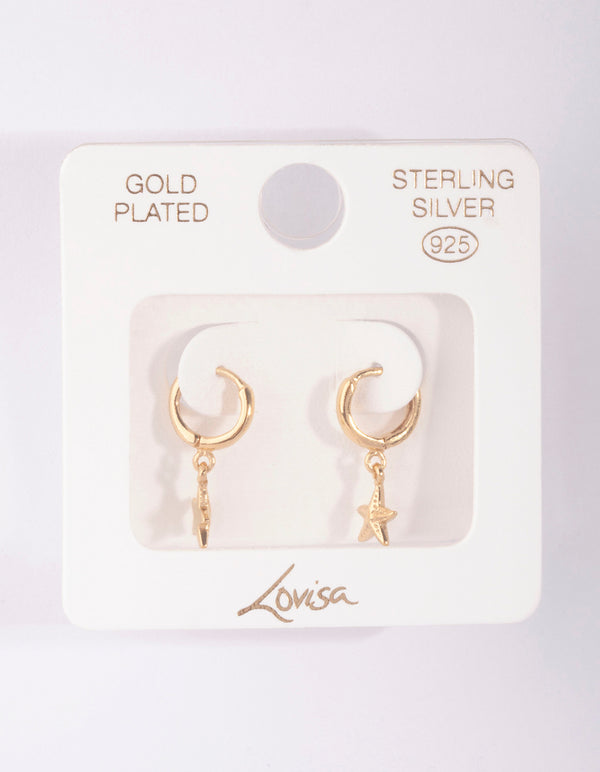 Gold Plated Sterling Silver Starfish Huggie Earrings