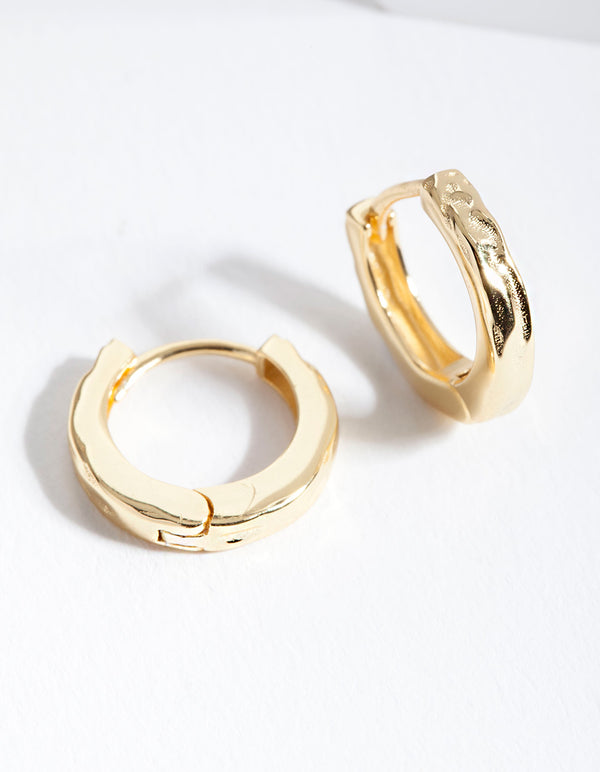Gold Plated Sterling Silver Textured Huggie Earrings