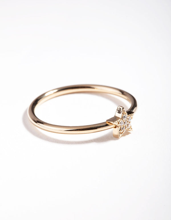 Gold Plated Sterling Silver Pave Star Ring