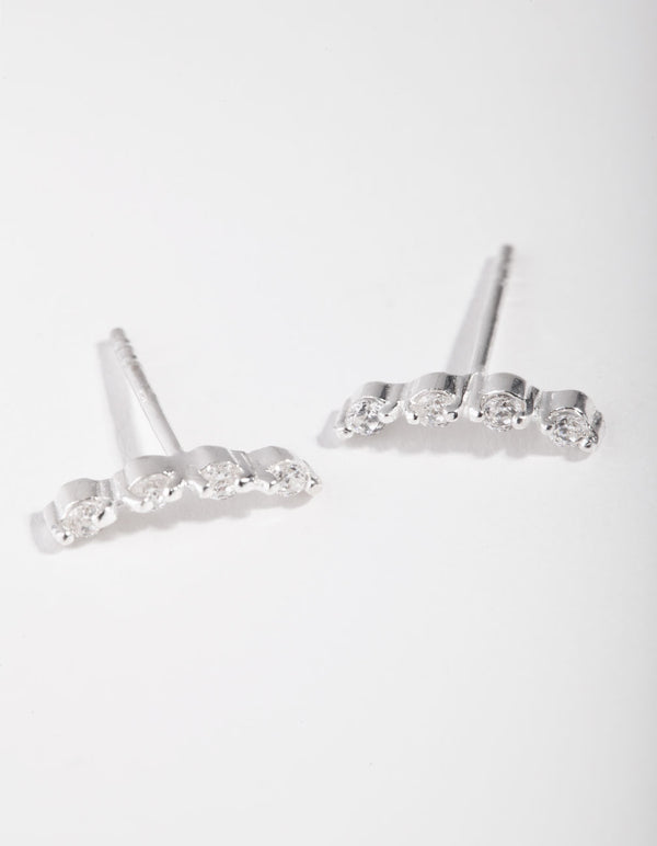 Sterling Silver Cubic Zirconia Crawler 4 Stone Earrings