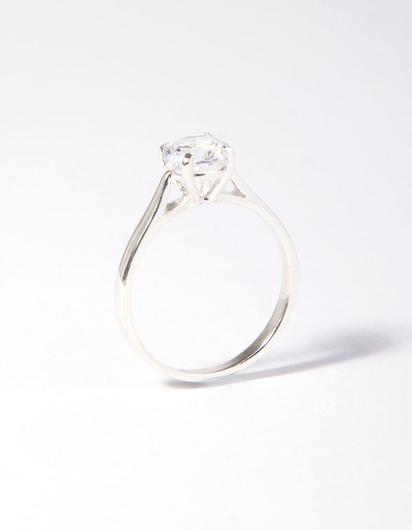 1 Carat Cubic Zirconia Sterling Silver Basket Ring