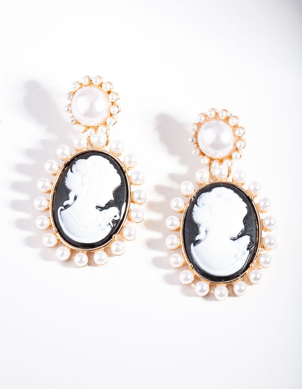 Black Gold Portrait Earrings