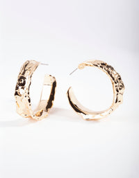 Gold Molten Texture Hoop Earrings - link has visual effect only