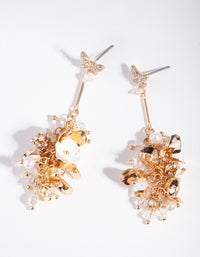 Gold Floral Bead Butterfly Earrings - link has visual effect only