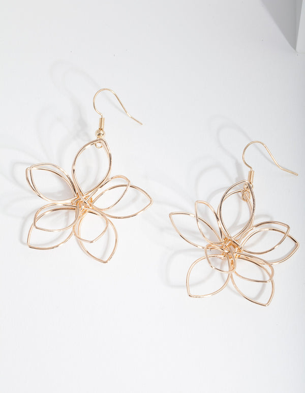 Gold Cutout Flower Drop Earrings