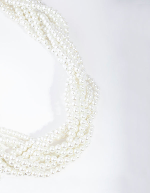 Silver Pearl Bead Plait Necklace