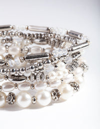 Silver Pearl Mixed Bead Bracelet 6-Pack - link has visual effect only