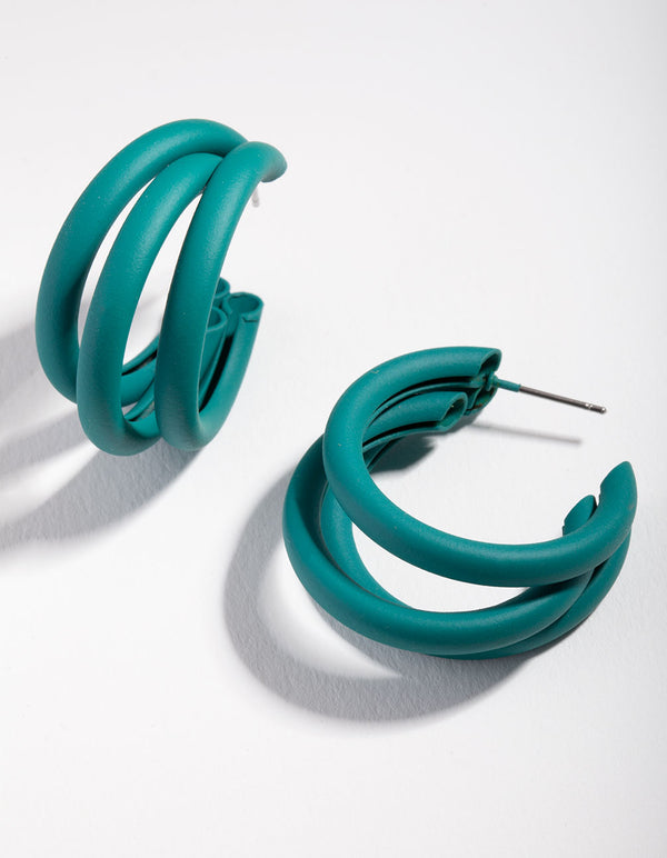 Matte Green Triple Hoop Earrings