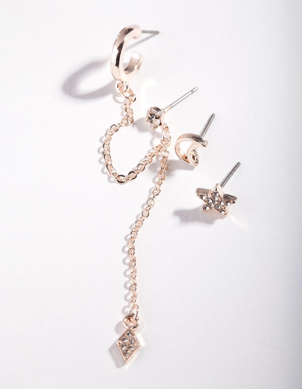 Rose Gold Celestial Diamante Ear Stack