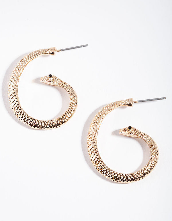 Gold Spiral Snake Hoop Earrings