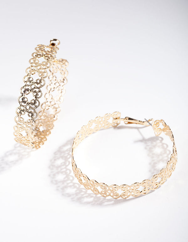 Gold Filigree Cut-Out Hoop Earrings