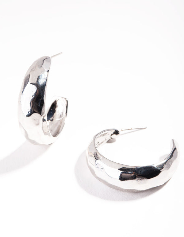 Silver Hammered Open Hoop Earrings