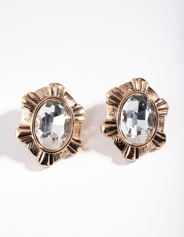 Antique Gold Statement Gem Stud Earrings