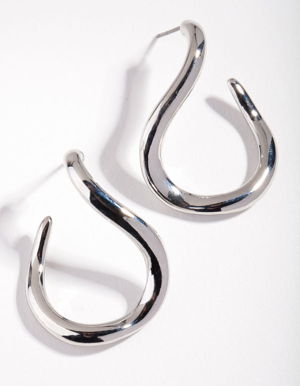 Silver Open Polished Curve Earrings