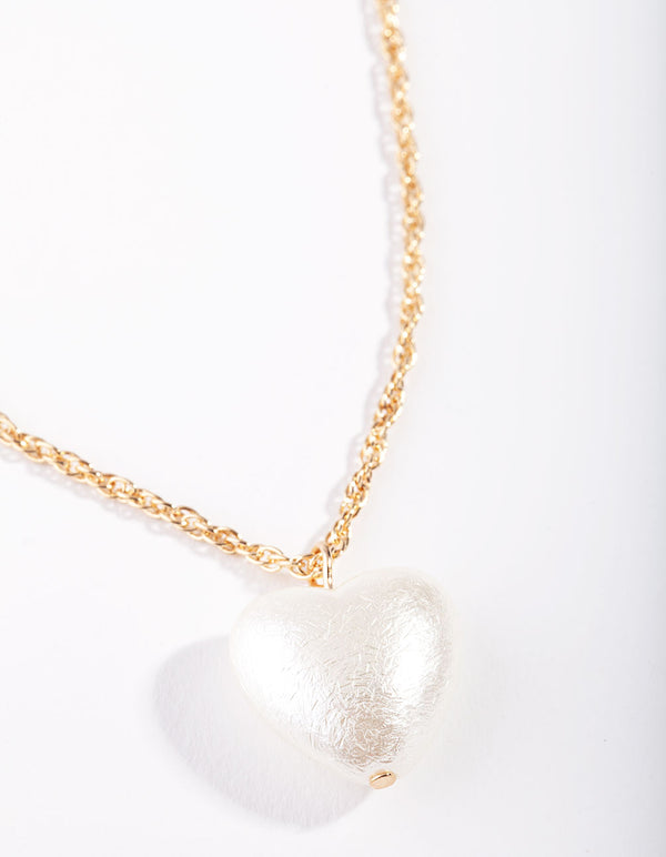 Gold Pearl Heart Necklace