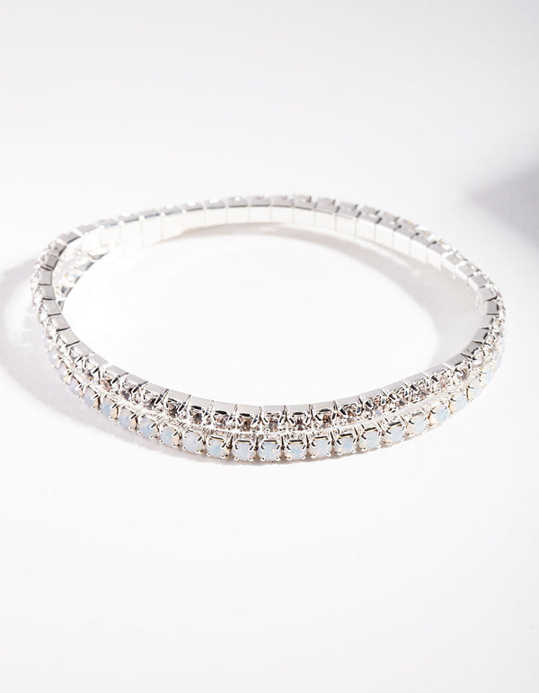 Silver White Diamante Bracelet Set