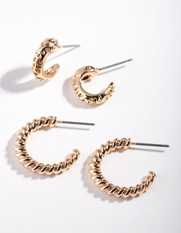 Gold Twist Texture Hoop Earring Pack