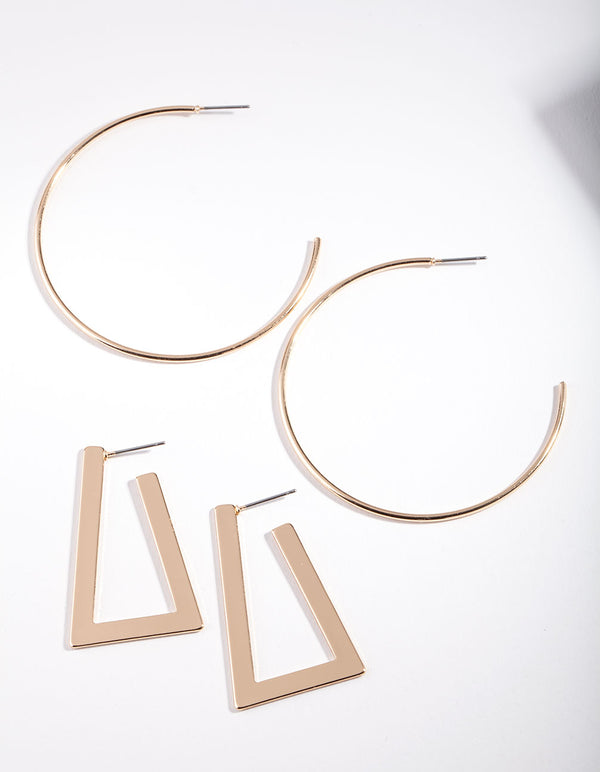 Gold Trapeze Geometric Hoop Earring Pack